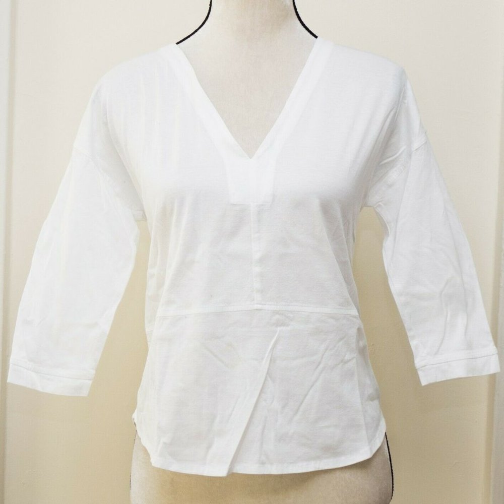 Madewell White V-Neck 3/4 Sleeves Tunic Top Large